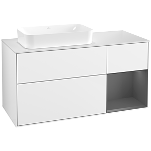 Villeroy und Boch Finion Waschtischunterschrank G691GKGF 120x60,3x50,1cm, Regal rechts Anthracite matt, Glossy white lacquer