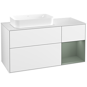 Villeroy et Boch Finion Villeroy et Boch G691GMGF 120x60.3x50.1cm, étagère à droite Olive Matt Lacquer , laqué blanc brillant