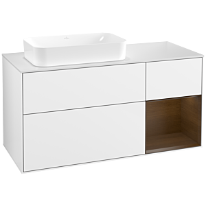 Villeroy und Boch Finion Waschtischunterschrank G691GNGF 120x60,3x50,1cm, Regal rechts Walnut veneer, Glossy white lacquer