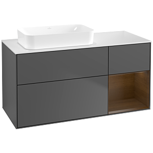 Villeroy und Boch Finion Waschtischunterschrank G691GNGK 120x60,3x50,1cm, Regal rechts Walnut veneer, Anthracite matt