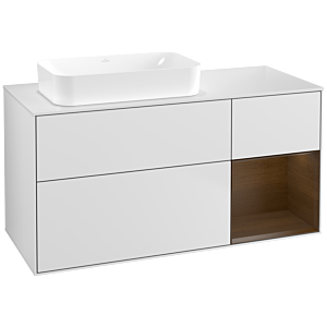 Villeroy und Boch Finion Waschtischunterschrank G691GNMT 120x60,3x50,1cm, Regal rechts Walnut veneer, White matt lacquer