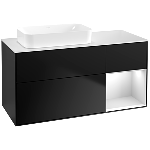 Villeroy et Boch Finion Villeroy et Boch G691MTPD 120x60,3x50,1cm, étagère à droite laqué blanc mat, laqué noir mat