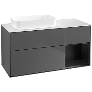 Villeroy und Boch Finion Waschtischunterschrank G691PDGK 120x60,3x50,1cm, Regal rechts Black matt lacquer, Anthracite matt