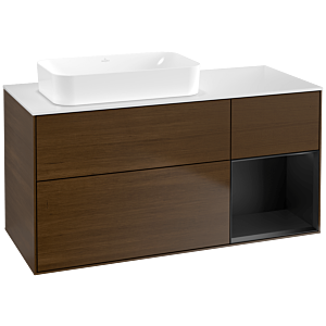 Villeroy und Boch Finion Waschtischunterschrank G691PDGN 120x60,3x50,1cm, Regal rechts Black matt lacquer, Walnut veneer