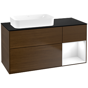 Villeroy und Boch Finion Waschtischunterschrank G692GFGN 120x60,3x50,1cm, Regal rechts Glossy white lacquer, Walnut veneer