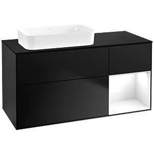 Villeroy und Boch Finion Waschtischunterschrank G692GFPD 120x60,3x50,1cm, Regal rechts Glossy white lacquer, Black matt lacquer