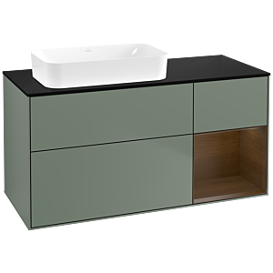 Villeroy und Boch Finion Waschtischunterschrank G692GNGM 120x60,3x50,1cm, Regal rechts Walnut veneer, Olive Matt Lacquer