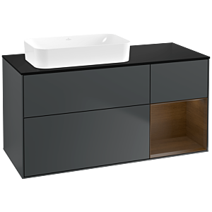 Villeroy und Boch Finion Waschtischunterschrank G692GNHG 120x60,3x50,1cm, Regal rechts Walnut veneer, Midnight Blue Matt Lacquer