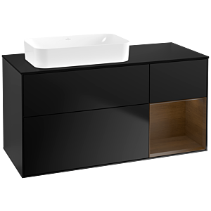Villeroy und Boch Finion Waschtischunterschrank G692GNPD 120x60,3x50,1cm, Regal rechts Walnut veneer, Black matt lacquer