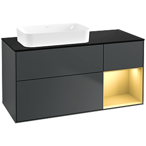 Villeroy und Boch Finion Waschtischunterschrank G692HFHG 120x60,3x50,1cm, Regal rechts Gold matt, Midnight Blue Matt Lacquer