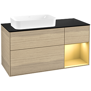 Villeroy und Boch Finion Waschtischunterschrank G692HFPC 120x60,3x50,1cm, Regal rechts Gold matt, Oak Veneer