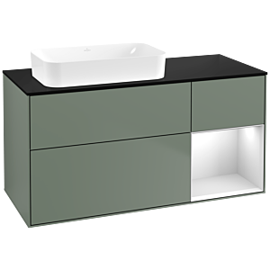 Villeroy und Boch Finion Waschtischunterschrank G692MTGM 120x60,3x50,1cm, Regal rechts White matt lacquer, Olive Matt Lacquer