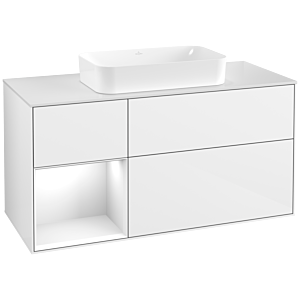 Villeroy und Boch Finion Waschtischunterschrank G701GFGF 120x60,3x50,1cm, Regal rechts Glossy white lacquer, Glossy white lacquer