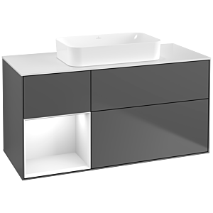 Villeroy et Boch Finion Villeroy et Boch G701GFGK 120x60,3x50,1cm, étagère à droite laqué blanc brillant, anthracite mat