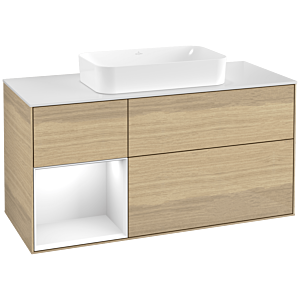 Villeroy und Boch Finion Waschtischunterschrank G701GFPC 120x60,3x50,1cm, Regal rechts Glossy white lacquer, Oak Veneer