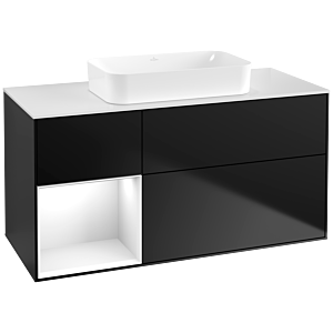 Villeroy und Boch Finion Waschtischunterschrank G701GFPD 120x60,3x50,1cm, Regal rechts Glossy white lacquer, Black matt lacquer