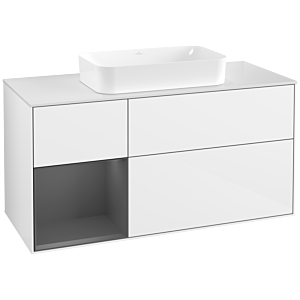 Villeroy und Boch Finion Waschtischunterschrank G701GKGF 120x60,3x50,1cm, Regal rechts Anthracite matt, Glossy white lacquer