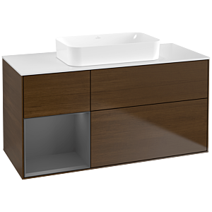 Villeroy und Boch Finion Waschtischunterschrank G701GKGN 120x60,3x50,1cm, Regal rechts Anthracite matt, Walnut veneer