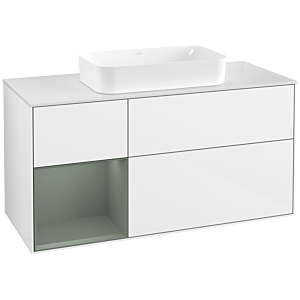 Villeroy und Boch Finion Waschtischunterschrank G701GMGF 120x60,3x50,1cm, Regal rechts Olive Matt Lacquer, Glossy white lacquer