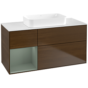 Villeroy und Boch Finion Waschtischunterschrank G701GMGN 120x60,3x50,1cm, Regal rechts Olive Matt Lacquer, Walnut veneer