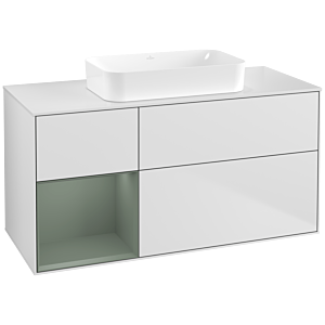 Villeroy und Boch Finion Waschtischunterschrank G701GMMT 120x60,3x50,1cm, Regal rechts Olive Matt Lacquer, White matt lacquer