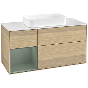 Villeroy und Boch Finion Waschtischunterschrank G701GMPC 120x60,3x50,1cm, Regal rechts Olive Matt Lacquer, Oak Veneer