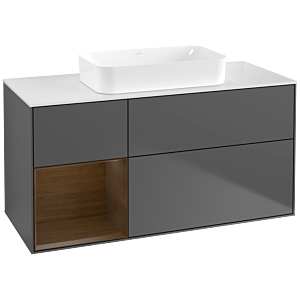 Villeroy und Boch Finion Waschtischunterschrank G701GNGK 120x60,3x50,1cm, Regal rechts Walnut veneer, Anthracite matt