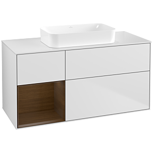 Villeroy und Boch Finion Waschtischunterschrank G701GNMT 120x60,3x50,1cm, Regal rechts Walnut veneer, White matt lacquer