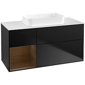 Villeroy und Boch Finion Waschtischunterschrank G701GNPD 120x60,3x50,1cm, Regal rechts Walnut veneer, Black matt lacquer