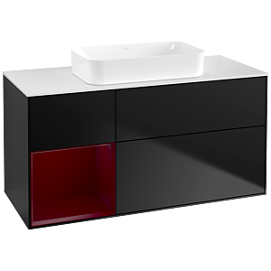 Villeroy und Boch Finion Waschtischunterschrank G701HBPD 120x60,3x50,1cm, Regal rechts Peony, Black matt lacquer