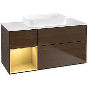 Villeroy und Boch Finion Waschtischunterschrank G701HFGN 120x60,3x50,1cm, Regal rechts Gold matt, Walnut veneer