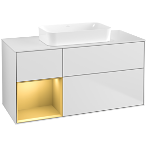 Villeroy und Boch Finion Waschtischunterschrank G701HFMT 120x60,3x50,1cm, Regal rechts Gold matt, White matt lacquer