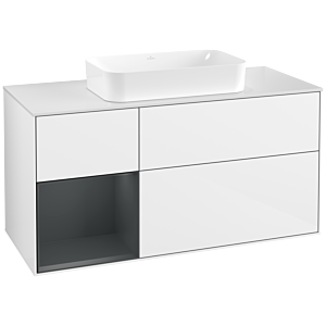 Villeroy und Boch Finion Waschtischunterschrank G701HGGF 120x60,3x50,1cm, Regal rechts Midnight Blue Matt Lacquer, Glossy white lacquer