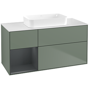 Villeroy und Boch Finion Waschtischunterschrank G701HGGM 120x60,3x50,1cm, Regal rechts Midnight Blue Matt Lacquer, Olive Matt Lacquer