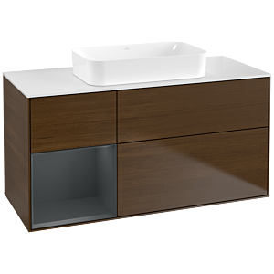 Villeroy und Boch Finion Waschtischunterschrank G701HGGN 120x60,3x50,1cm, Regal rechts Midnight Blue Matt Lacquer, Walnut veneer