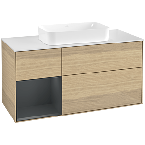 Villeroy und Boch Finion Waschtischunterschrank G701HGPC 120x60,3x50,1cm, Regal rechts Midnight Blue Matt Lacquer, Oak Veneer