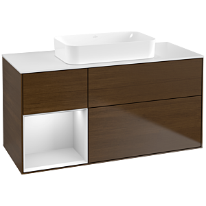 Villeroy et Boch Finion Villeroy et Boch G701MTGN 120x60.3x50.1cm, étagère à droite laqué blanc mat, placage noyer