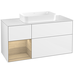 Villeroy und Boch Finion Waschtischunterschrank G701PCGF 120x60,3x50,1cm, Regal rechts Oak Veneer, Glossy white lacquer