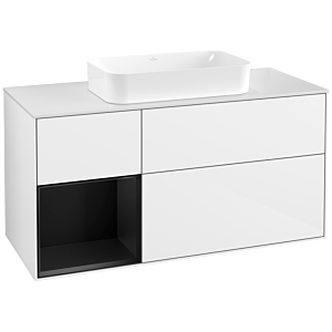 Villeroy et Boch Finion Villeroy et Boch G701PDGF 120x60.3x50.1cm, étagère à droite laqué noir mat, laqué blanc brillant