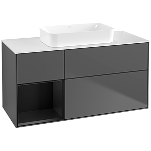 Villeroy und Boch Finion Waschtischunterschrank G701PDGK 120x60,3x50,1cm, Regal rechts Black matt lacquer, Anthracite matt
