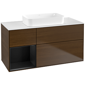 Villeroy und Boch Finion Waschtischunterschrank G701PDGN 120x60,3x50,1cm, Regal rechts Black matt lacquer, Walnut veneer