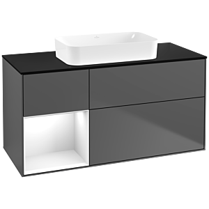Villeroy und Boch Finion Waschtischunterschrank G702GFGK 120x60,3x50,1cm, Regal rechts Glossy white lacquer, Anthracite matt