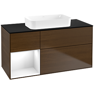Villeroy und Boch Finion Waschtischunterschrank G702GFGN 120x60,3x50,1cm, Regal rechts Glossy white lacquer, Walnut veneer