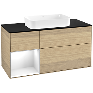 Villeroy et Boch Finion Villeroy et Boch G702GFPC 120x60.3x50.1cm, étagère à droite Laque blanc brillant, Oak Veneer