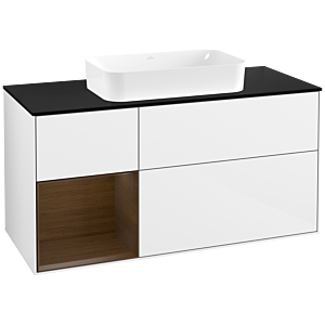 Villeroy und Boch Finion Waschtischunterschrank G702GNGF 120x60,3x50,1cm, Regal rechts Walnut veneer, Glossy white lacquer