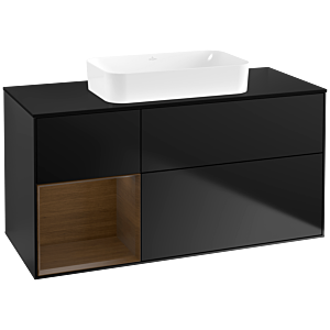 Villeroy und Boch Finion Waschtischunterschrank G702GNPD 120x60,3x50,1cm, Regal rechts Walnut veneer, Black matt lacquer