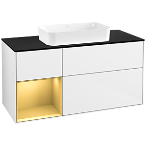 Villeroy und Boch Finion Waschtischunterschrank G702HFGF 120x60,3x50,1cm, Regal rechts Gold matt, Glossy white lacquer