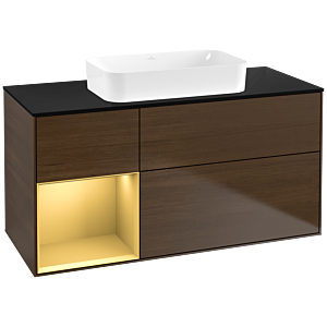 Villeroy und Boch Finion Waschtischunterschrank G702HFGN 120x60,3x50,1cm, Regal rechts Gold matt, Walnut veneer