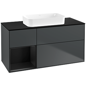 Villeroy und Boch Finion Waschtischunterschrank G702PDHG 120x60,3x50,1cm, Regal rechts Black matt lacquer, Midnight Blue Matt Lacquer