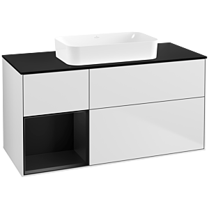 Villeroy et Boch Finion Villeroy et Boch G702PDMT 120x60.3x50.1cm, étagère à droite laqué noir mat, blanc laqué mat